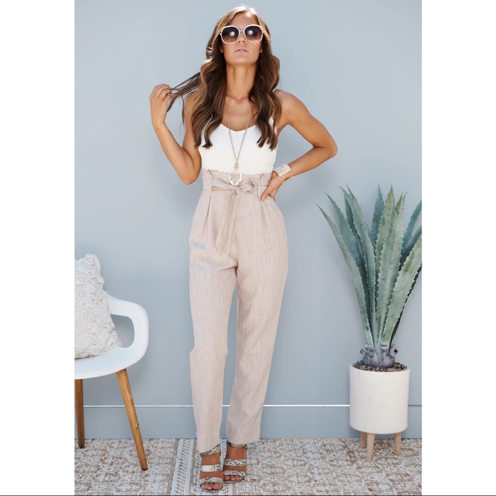 Taupe and white tie waist jumpsuit, small